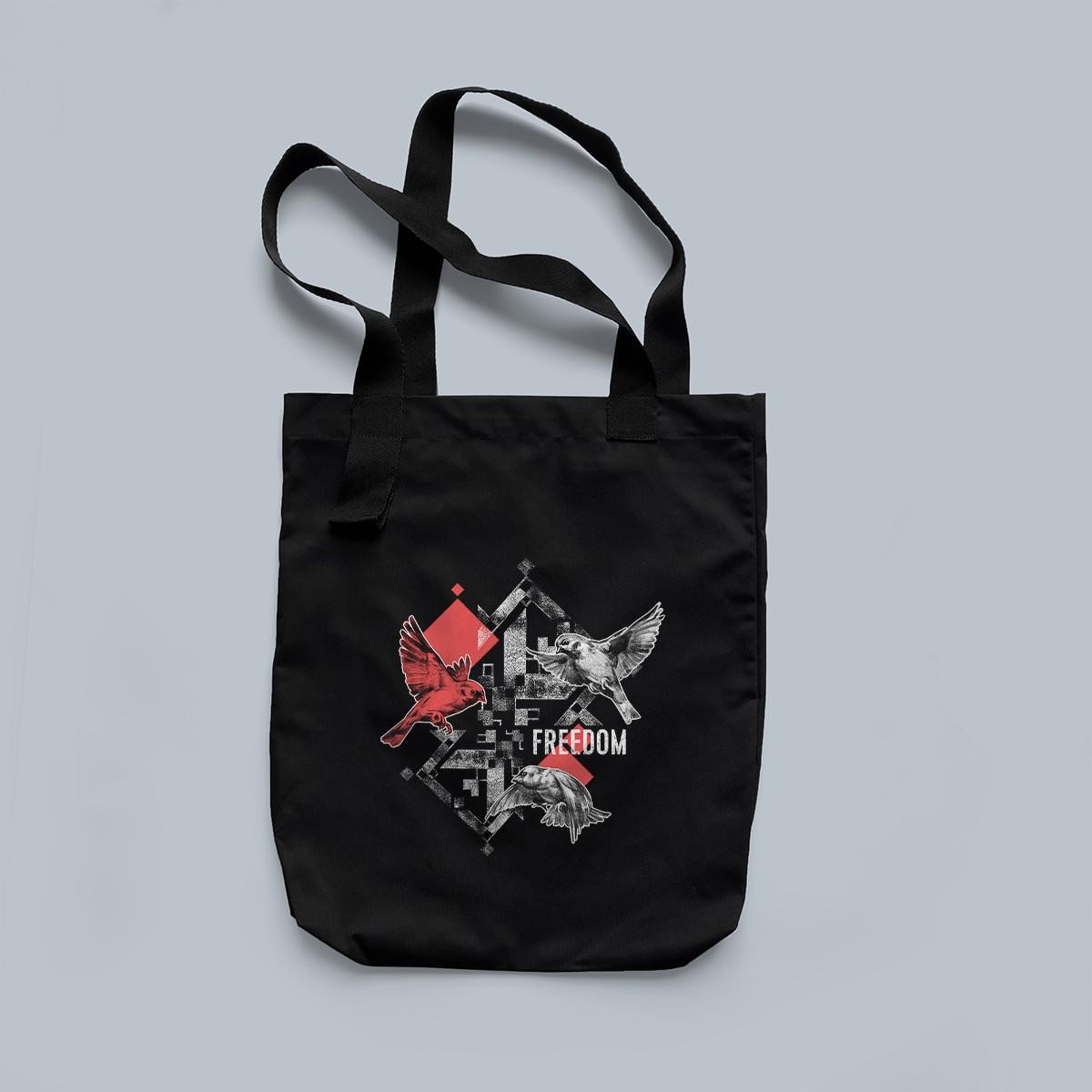 Эко-сумка UFree Shop с патриотическим орнаментом "FREEDOM" Черный  (EB-0048-2)