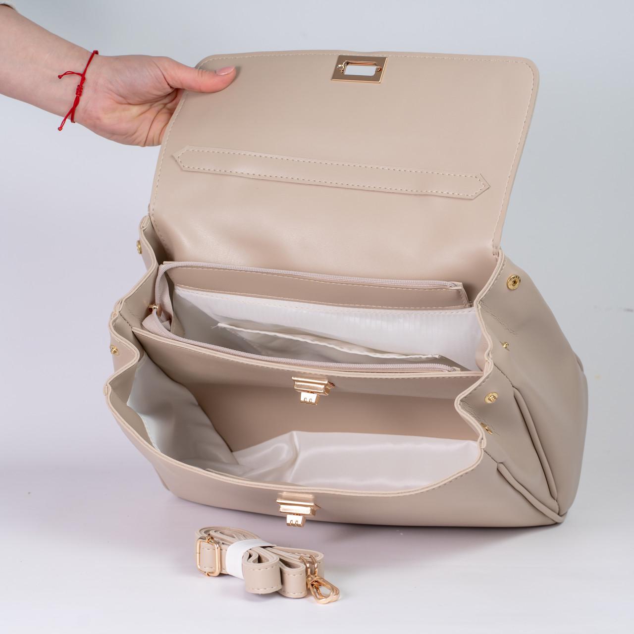 Сумка женская почтальона из экокожи XENIA № 67-24 Черный/Бежевый - фото 4