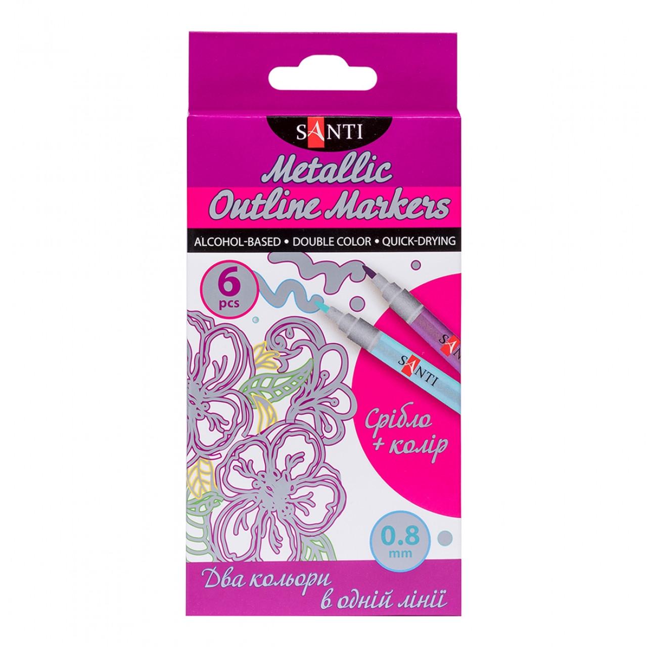 Набор маркеров двухцветных Santi outline 08 мм 6 шт. (390590)