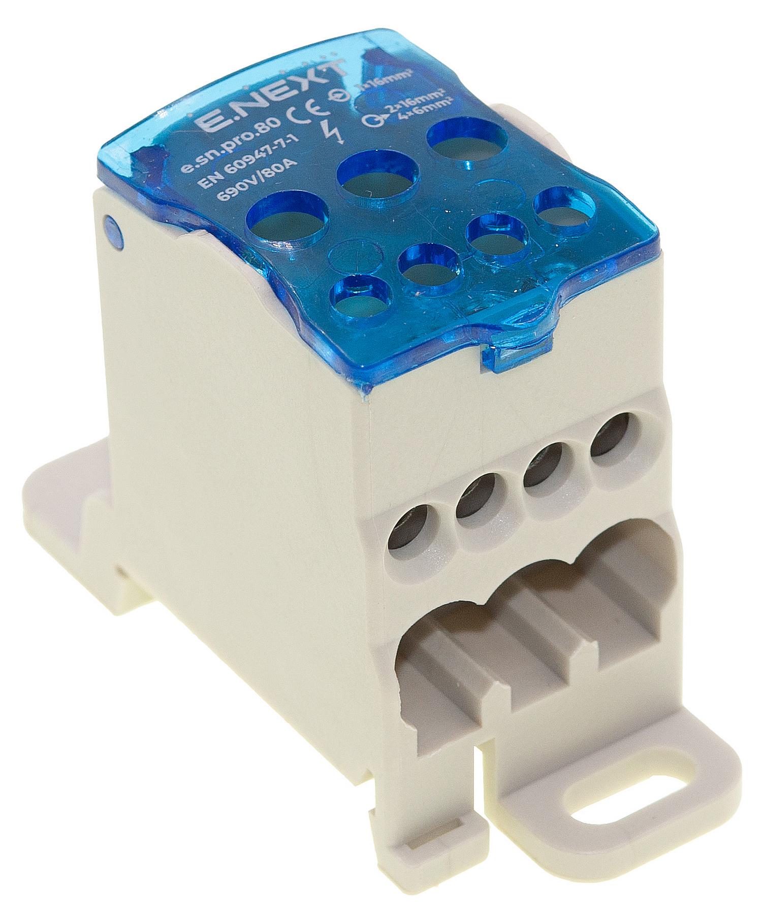 Блок розподільний E.NEXT e.sn.pro на DIN-рейку вхід 1х16 мм2/вихід 2х16 мм2/4х6 мм2 80А (p0680001)