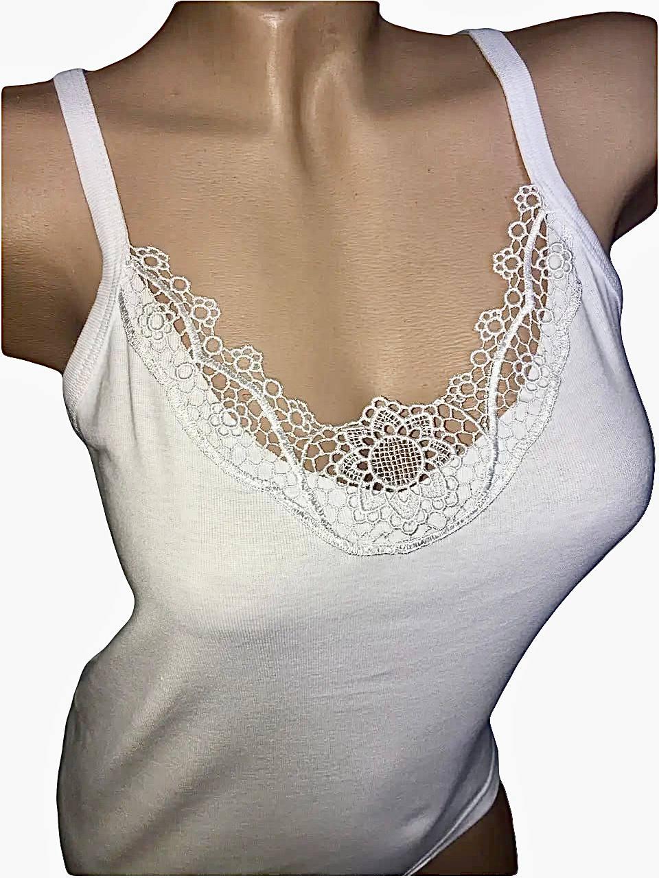 Майка женская 3010 с кружевом на тонких бретелях M - фото 2