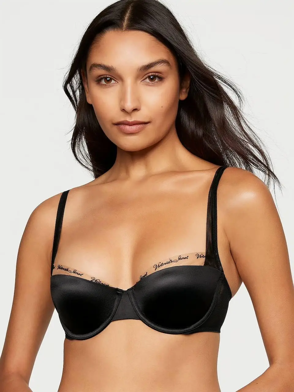 Бюстгальтер без пуш ап Victoria's Secret Smooth Logo Embroidery Lightly Lined Balconette Bra 75F Чорний (20865923)