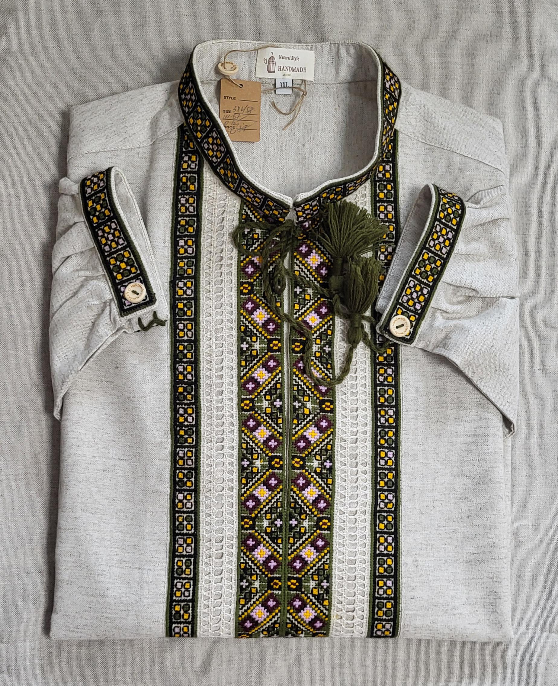Вышиванка мужская Буркутская ручной работы из натуральной домотканой ткани 3XL (58)