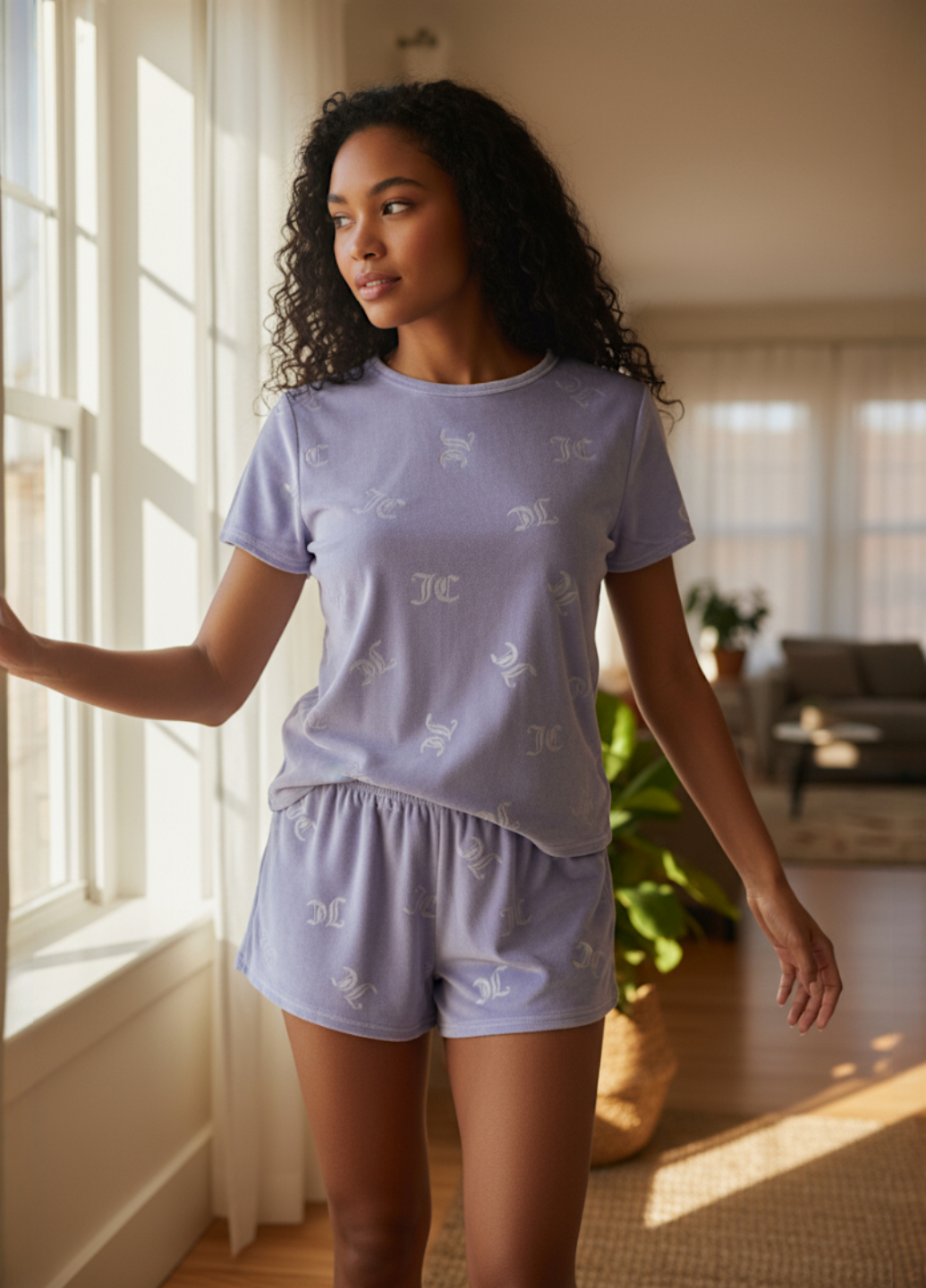 Пижама женская велюровая FS Juicy JC футболка/шорты XL Lilac (7647)