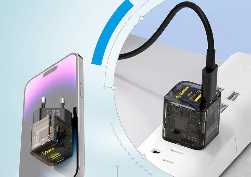 Зарядний пристрій мережевий Gelius Genesis GP-HC055 USB+Type-C 30W GaN Incredible series Transparent Black (94754) - фото 10 Зарядний пристрій мережевий Gelius Genesis GP-HC055 USB+Type-C 30W GaN Incredible series Transparent Black (94754) - фото 10