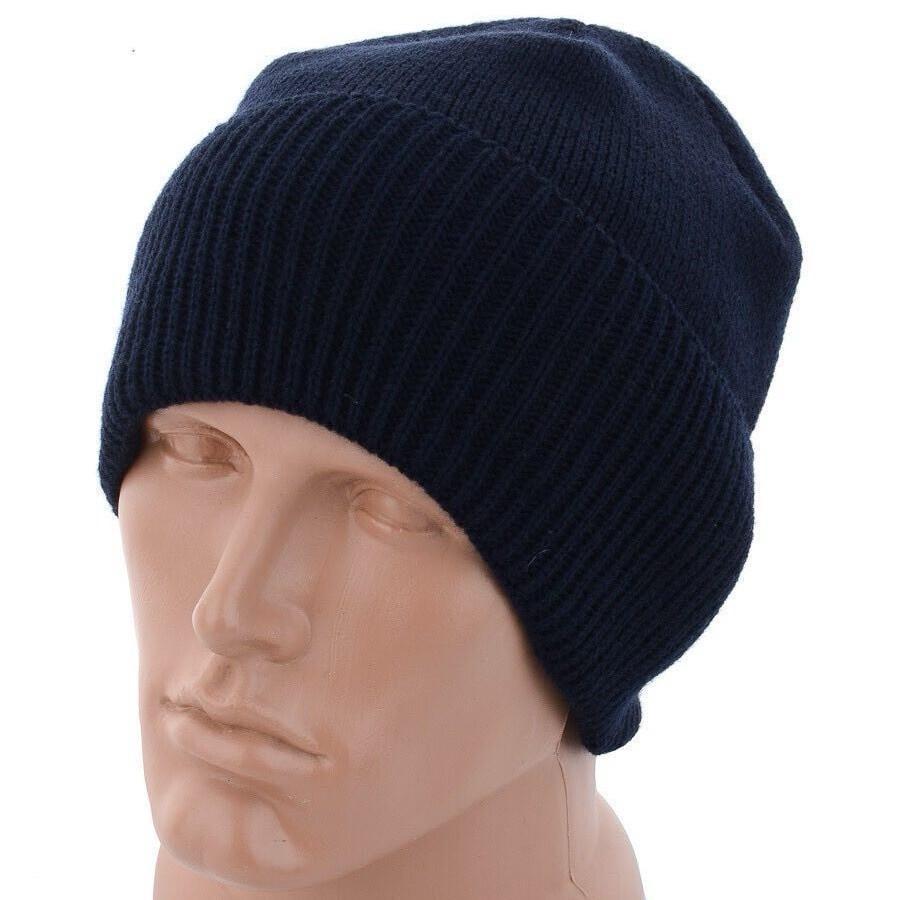 Шапка вязанная на флисе комфорт Синий (2386075501)