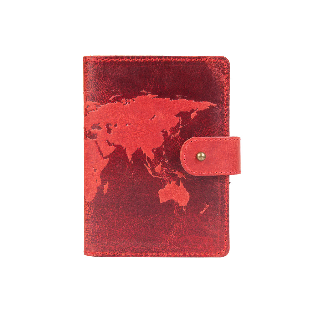 Портмоне HiArt PB-02/1 Shabby World Map из натуральной кожи для паспорта/ID документов Красный (PB-02/1-S18-1440-T001) - фото 1