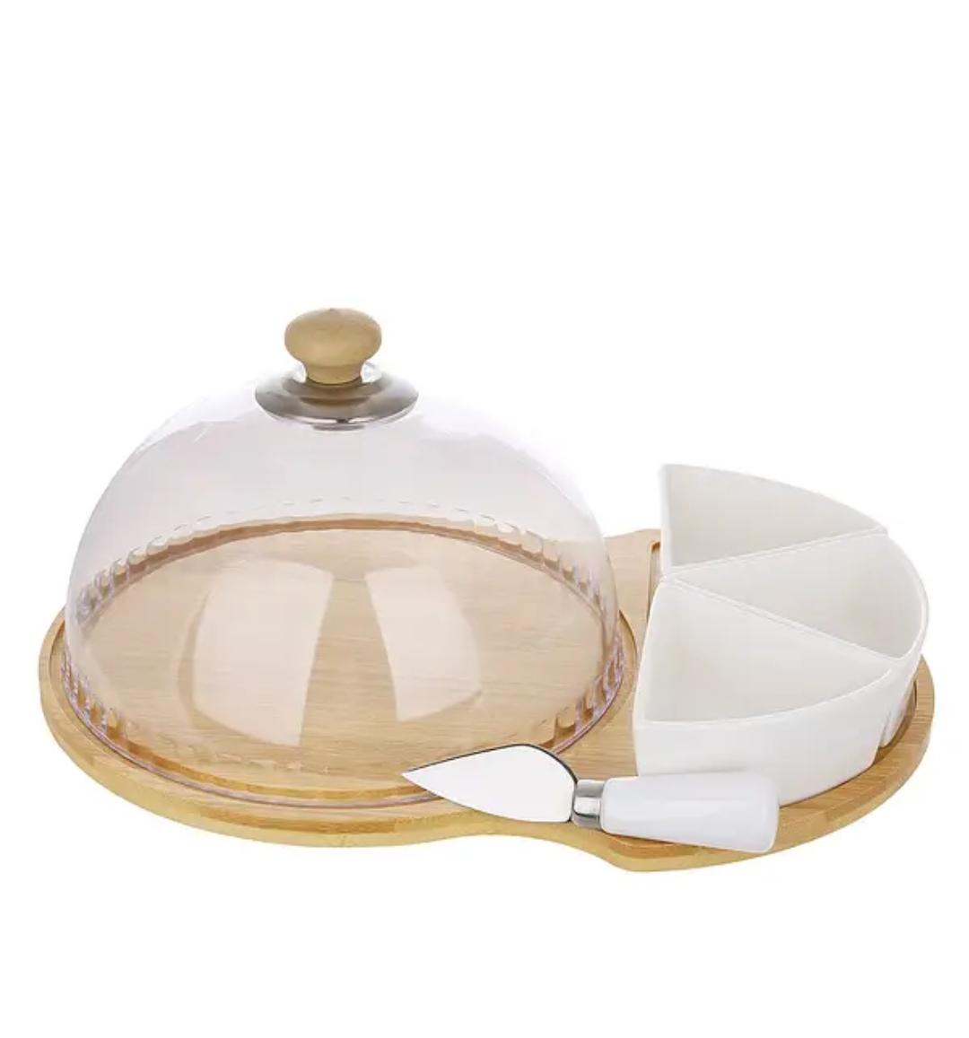 Набор для нарезки сыра BonaDi Naturel на бамбуковой подставке 34х23,5х14,5 см (289-153)