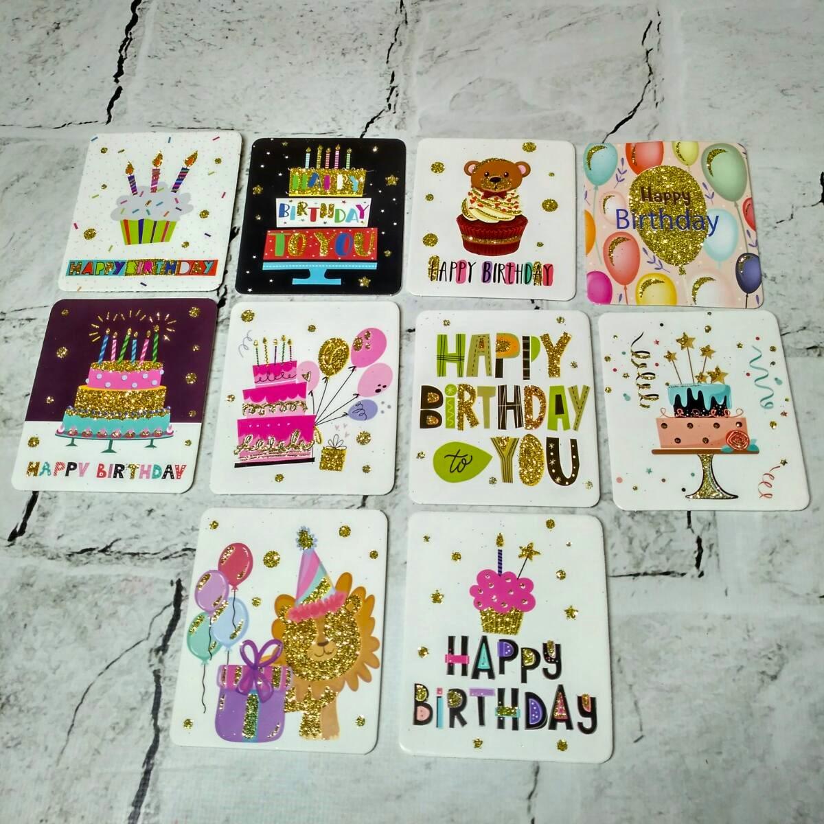 Открытки подарочные Happy birthday с блестками Микс 7,1х8,2 см 10 шт. (5504-3-2) Открытки подарочные Happy birthday с блестками Микс 7,1х8,2 см 10 шт. (5504-3-2)