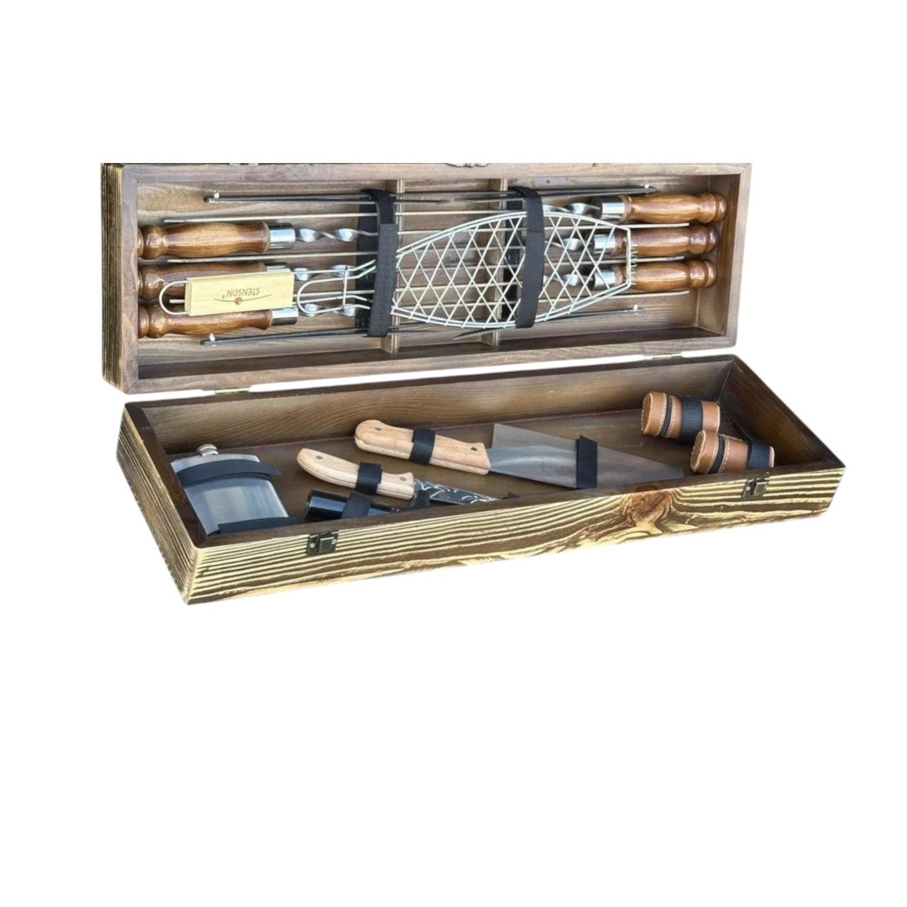 Подарунковий набір шампурів Mzavod Майстер BBQ із нержавіючої сталі в дерев’яному кейсі 720x120x210 мм (136-17-1190210000859) - фото 6 Подарунковий набір шампурів Mzavod Майстер BBQ із нержавіючої сталі в дерев’яному кейсі 720x120x210 мм (136-17-1190210000859) - фото 6