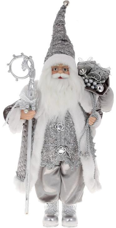 Фигура новогодняя Санта Клаус с подарками и посохом 45 см Серебристый с пайетками. Фигура новогодняя Санта Клаус с подарками и посохом 45 см Серебристый с пайетками.