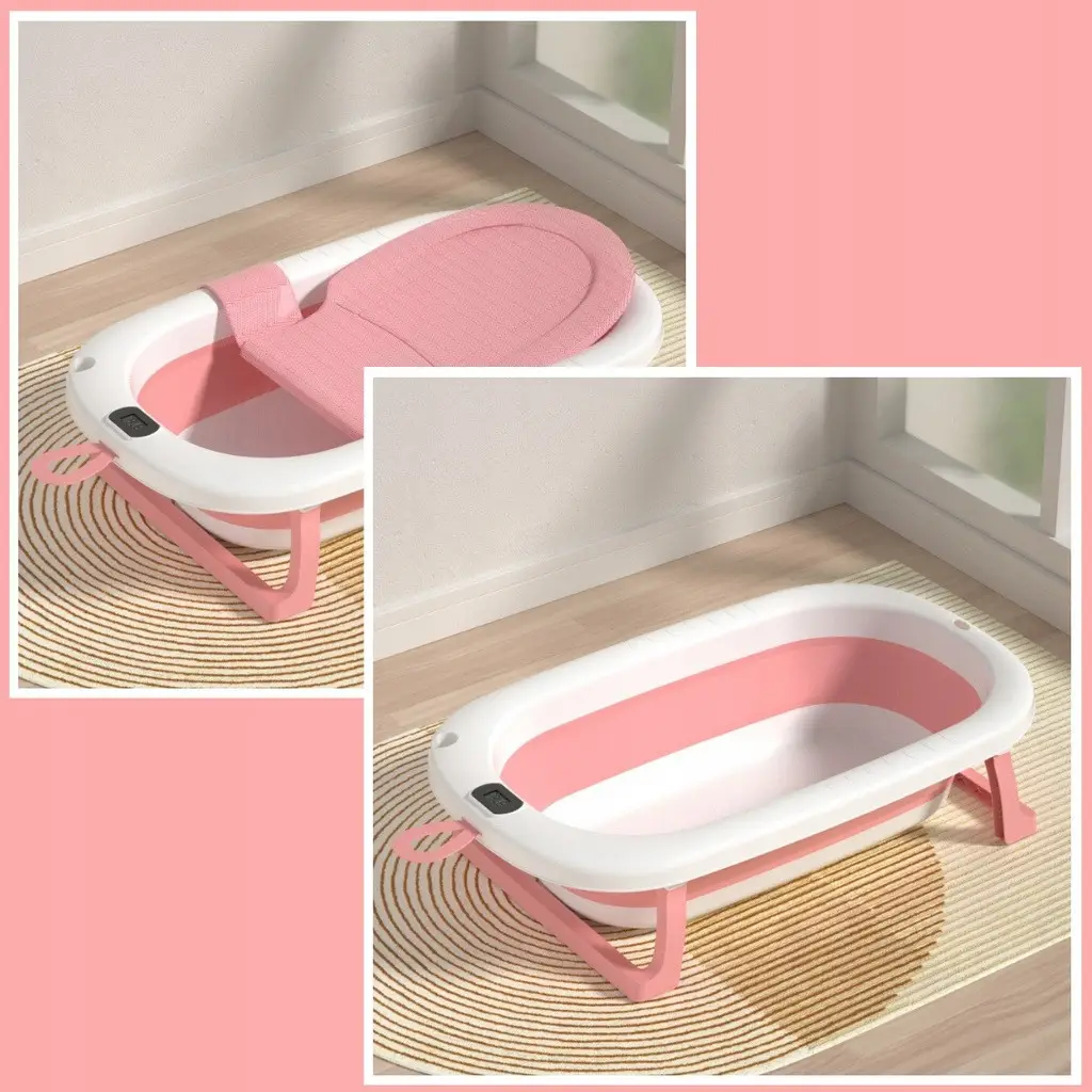 Детская ванночка для купания новорожденных с термометром и подушкой Розовый - фото 7 Детская ванночка для купания новорожденных с термометром и подушкой Розовый - фото 7