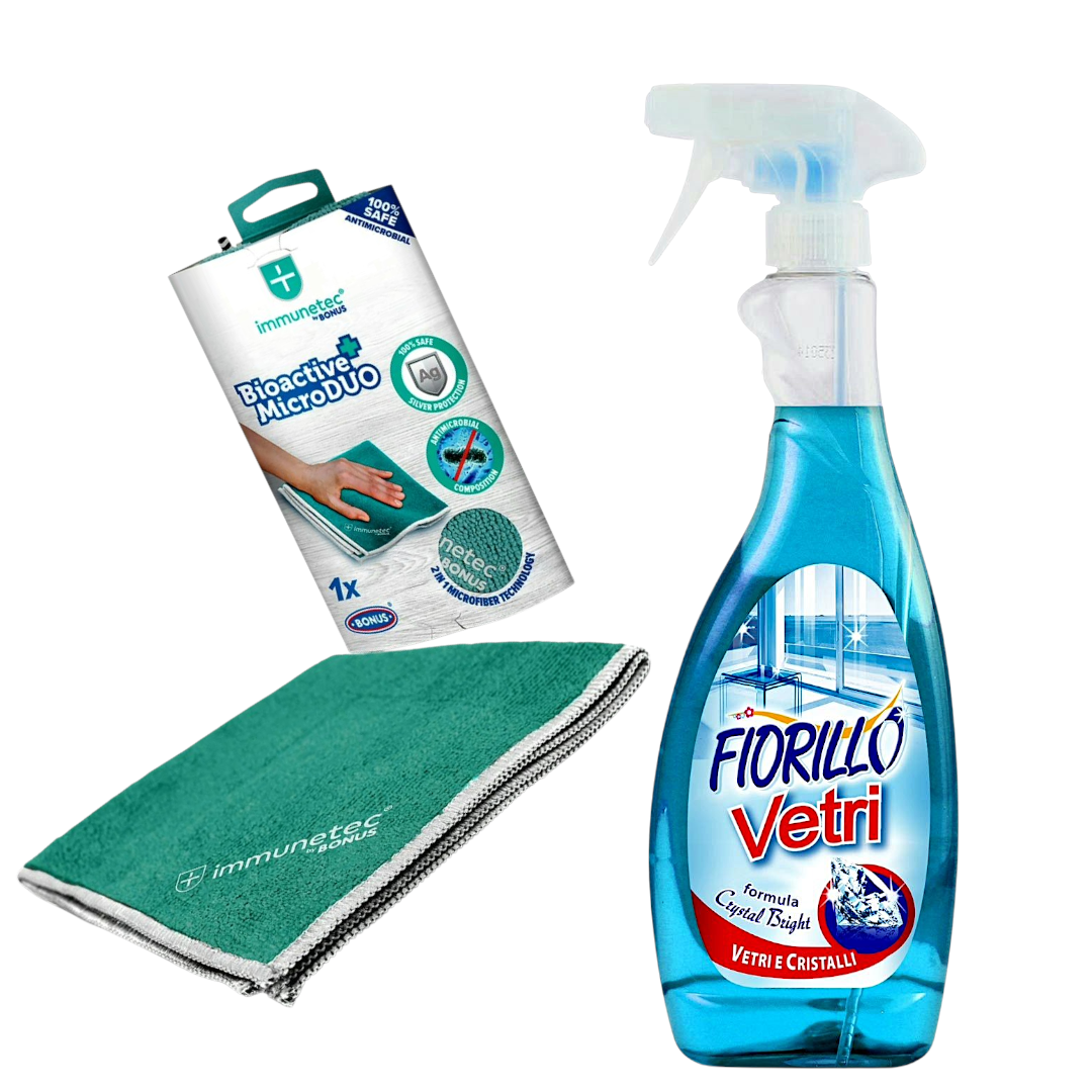 Набор средство для мытья стекол Fiorillo/тряпка для стекол BONUS/спрей Vetri 750 мл (1251/B643)