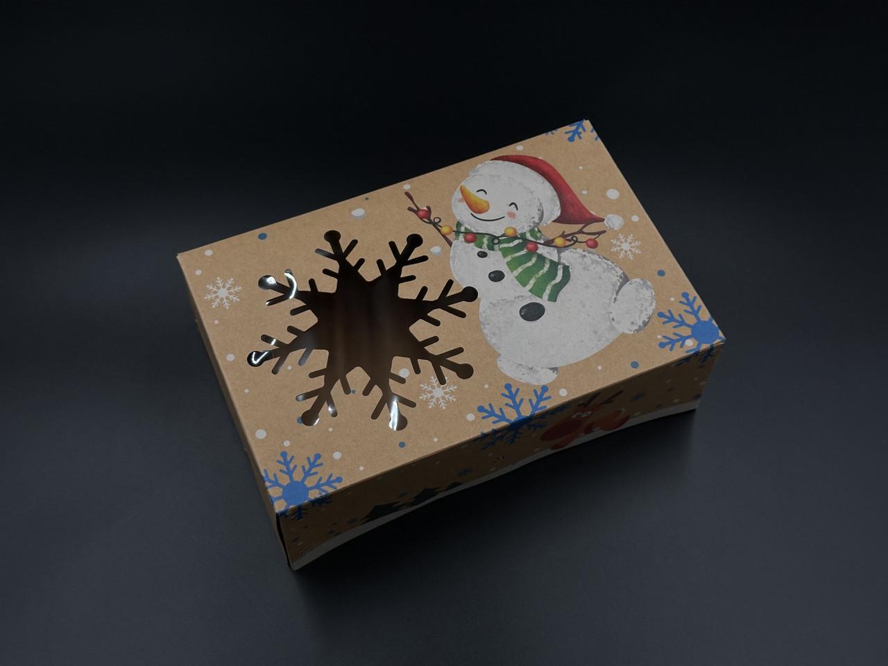 Коробка подарочная со смотровым окошком Снежинка с принтом сборная картонная 22х14,5х7 см Крафт (OA-110) - фото 3 Коробка подарочная со смотровым окошком Снежинка с принтом сборная картонная 22х14,5х7 см Крафт (OA-110) - фото 3