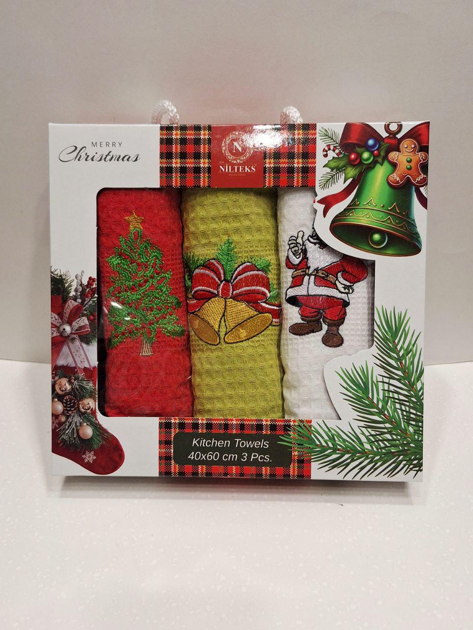 Набір кухонних рушників Merry Christmas вафельні 3 шт. 40х60 см (716) - фото 2 Набір кухонних рушників Merry Christmas вафельні 3 шт. 40х60 см (716) - фото 2