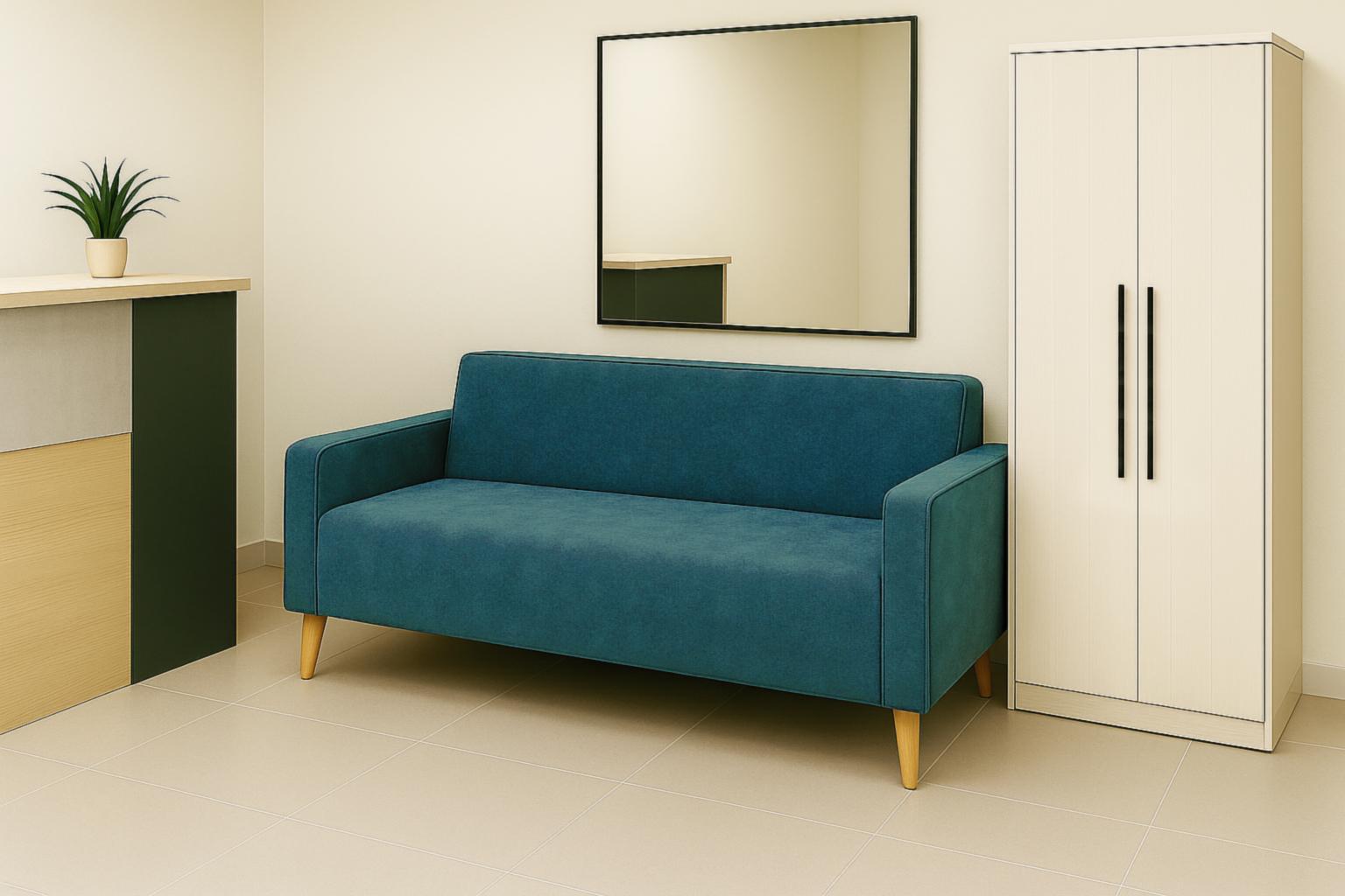 Диван офисный Tobi Sho Селдон с подлокотниками 1760х680х770 мм Велюр Крокус Морская волна/88 (59rt6fr8)