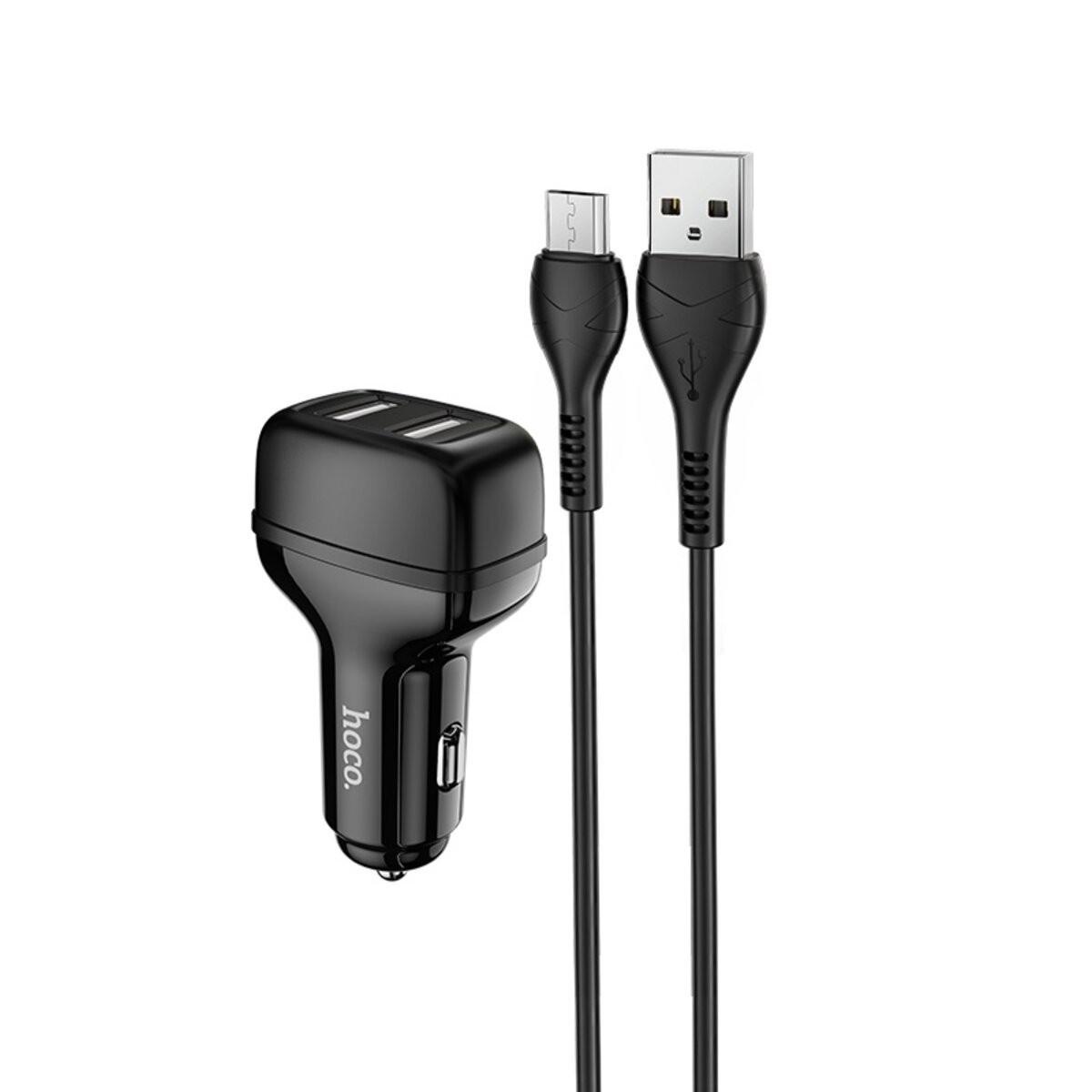 Зарядное устройство автомобильное Hoco 2 USB Micro Z36 Leader Black (6931474727756)