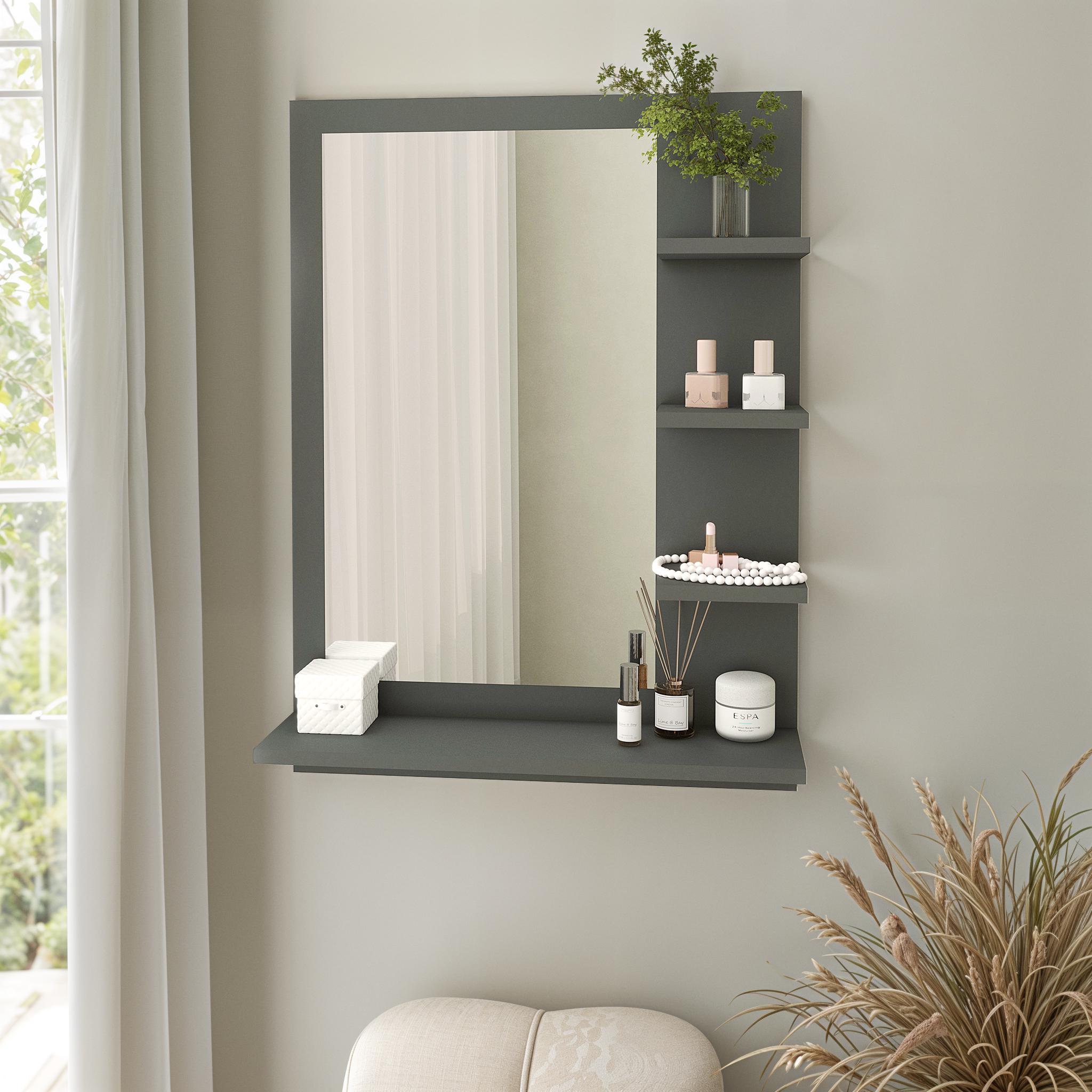 Дзеркало настінне з полицями NT-2 600х150х800 мм Антрацит