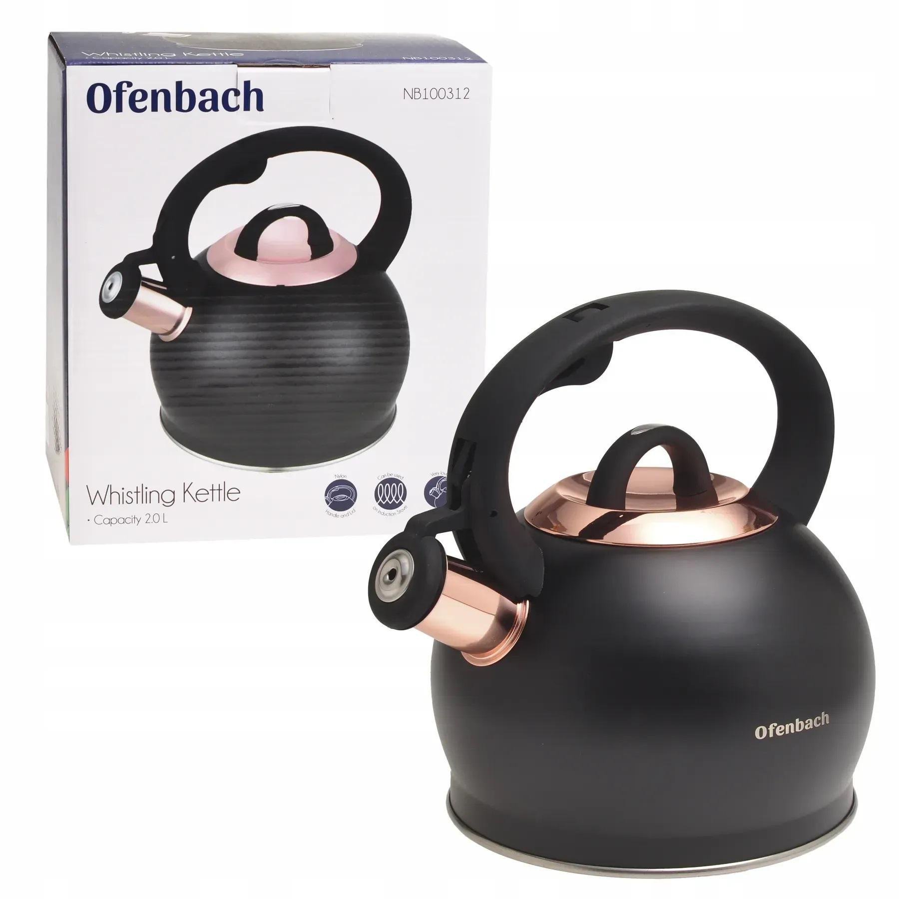 Чайник із свистком та ручкою з покриттям soft touch Ofenbach KM-100312 із нержавіючої сталі 2 л Чорний (150-84-100312) - фото 2 Чайник із свистком та ручкою з покриттям soft touch Ofenbach KM-100312 із нержавіючої сталі 2 л Чорний (150-84-100312) - фото 2