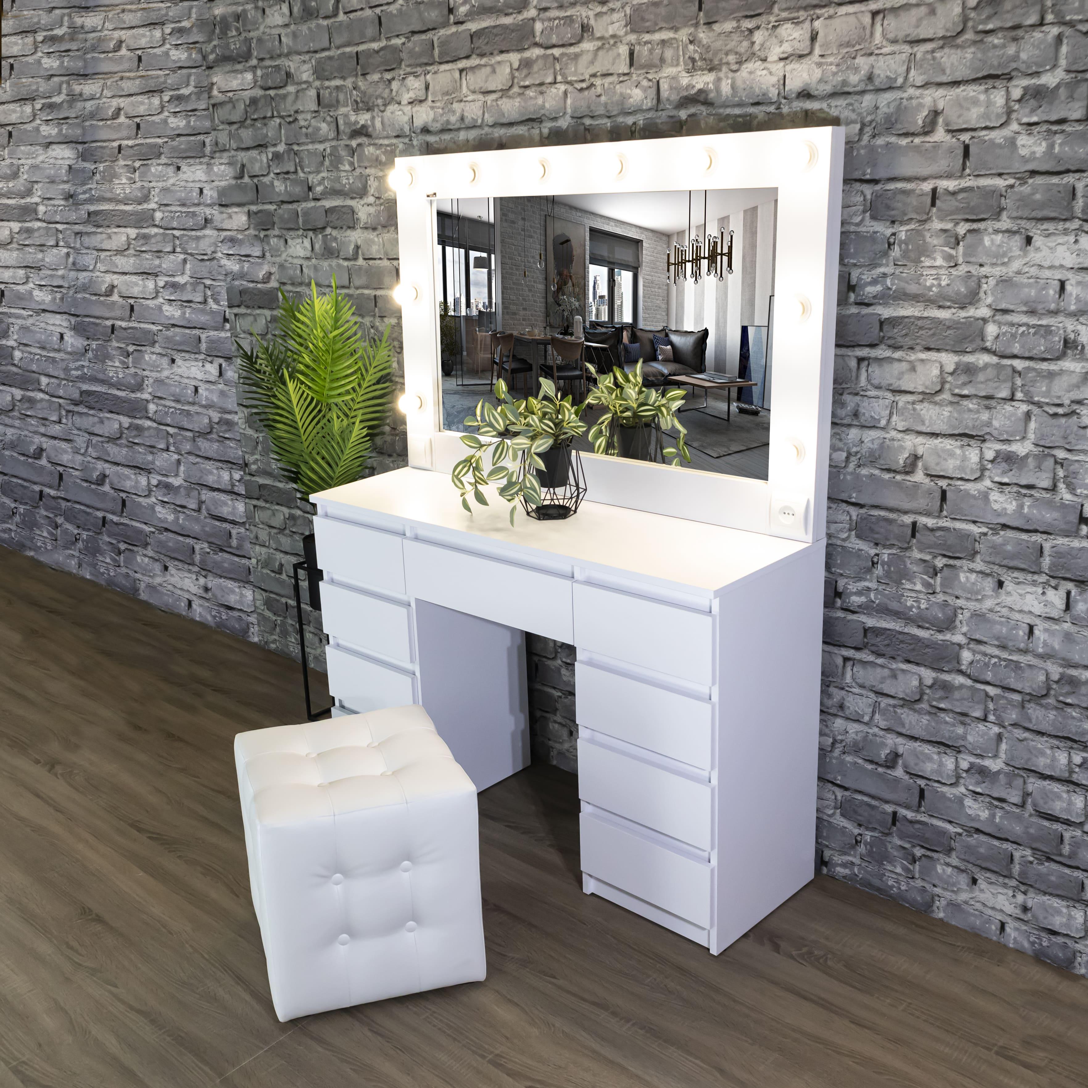 Стіл макіяжний з Led лампами та шухлядками 160х120х40 см Білий (04/3) - фото 3 Стіл макіяжний з Led лампами та шухлядками 160х120х40 см Білий (04/3) - фото 3