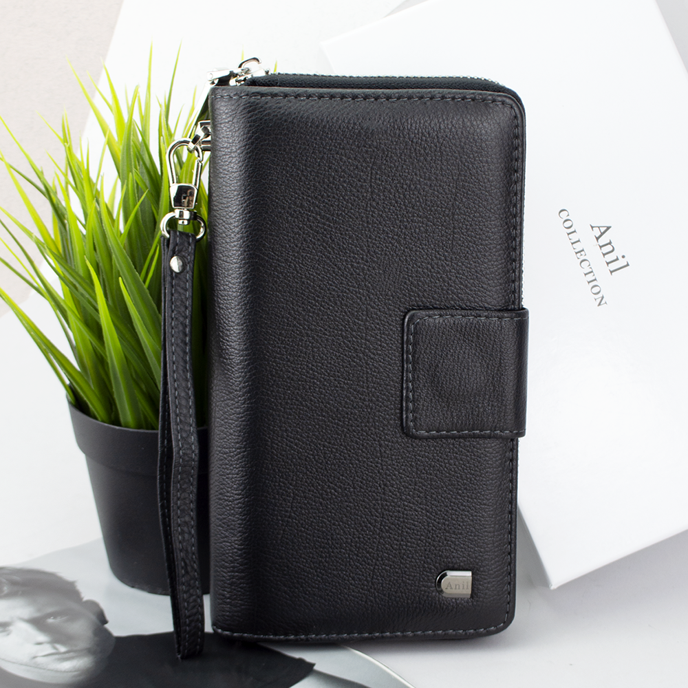 Портмоне-клатч мужской кожаный Anil 697-A с ремешком Черный