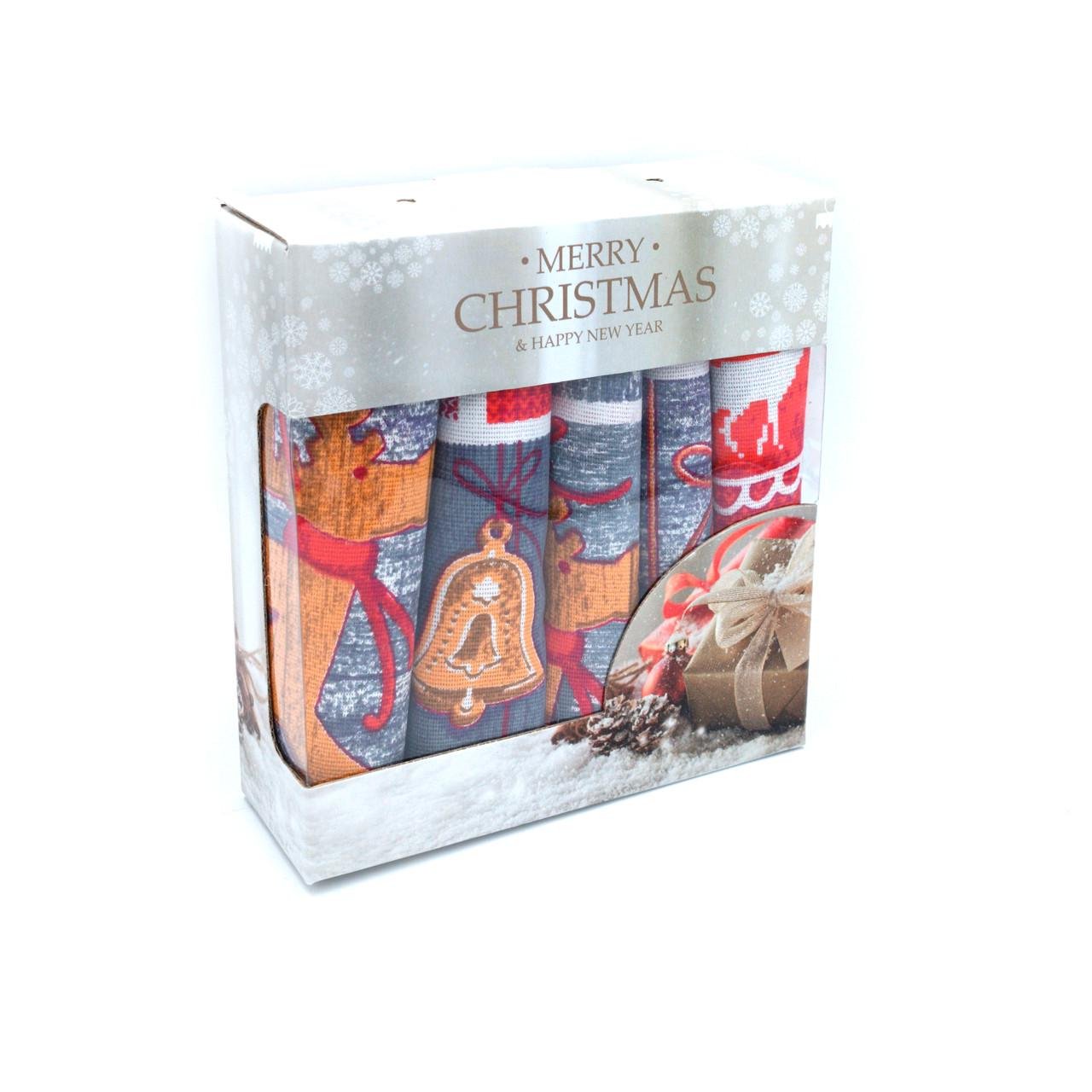 Набор кухонных полотенец SUNROZ Чудеса рождества вафельные 50x60 см 5 шт. (LQ-971)