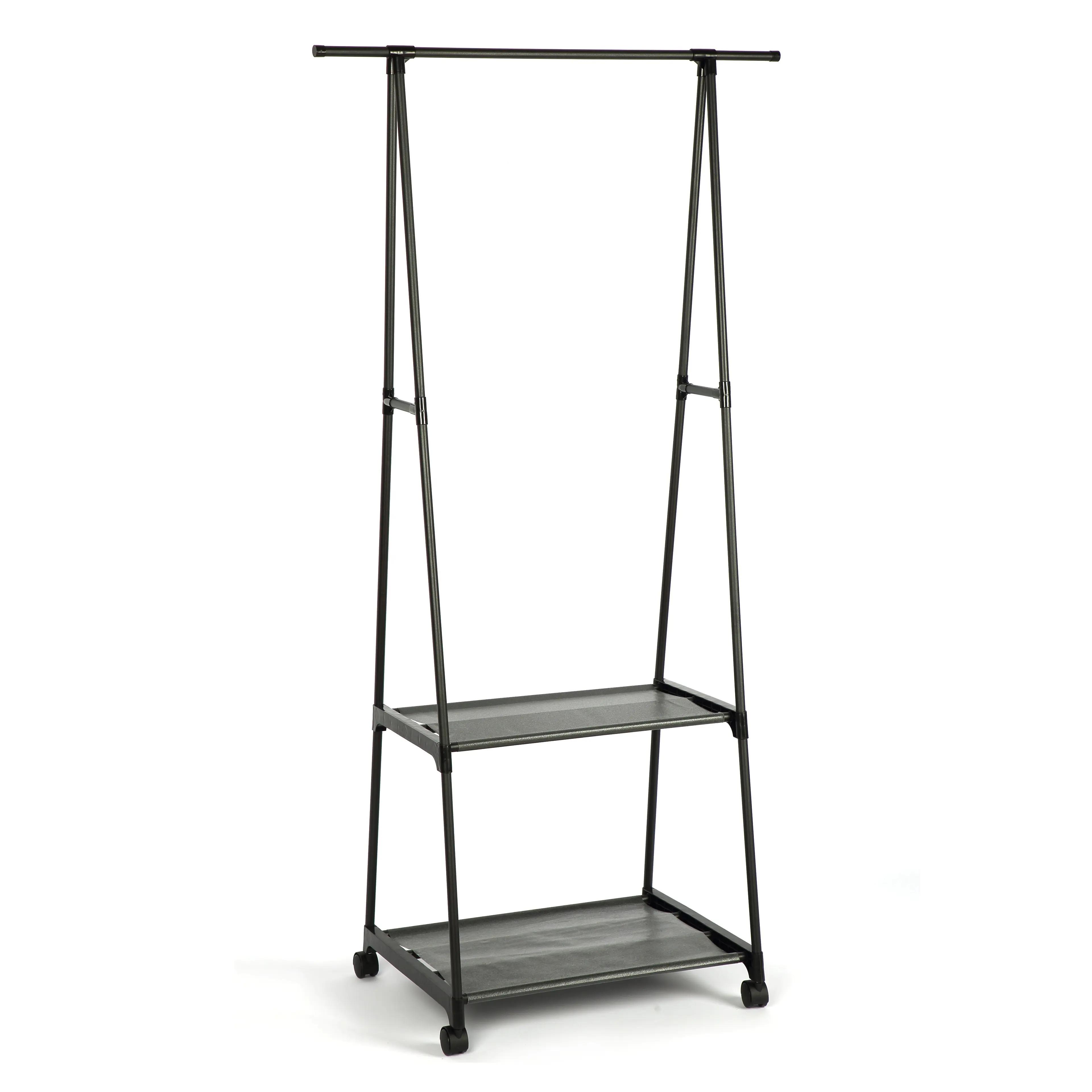 Вішалка для одягу та взуття підлогова з полицею металева 151 см Чорний