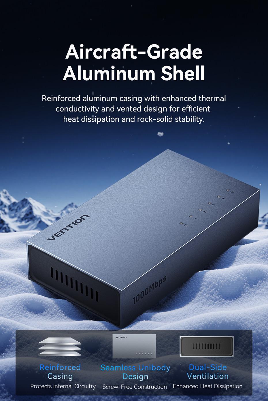 Коммутатор сетевой Vention 5 портов 1000 мбит/с алюминиевый Серый (ITDH0-EU) - фото 9 Коммутатор сетевой Vention 5 портов 1000 мбит/с алюминиевый Серый (ITDH0-EU) - фото 9