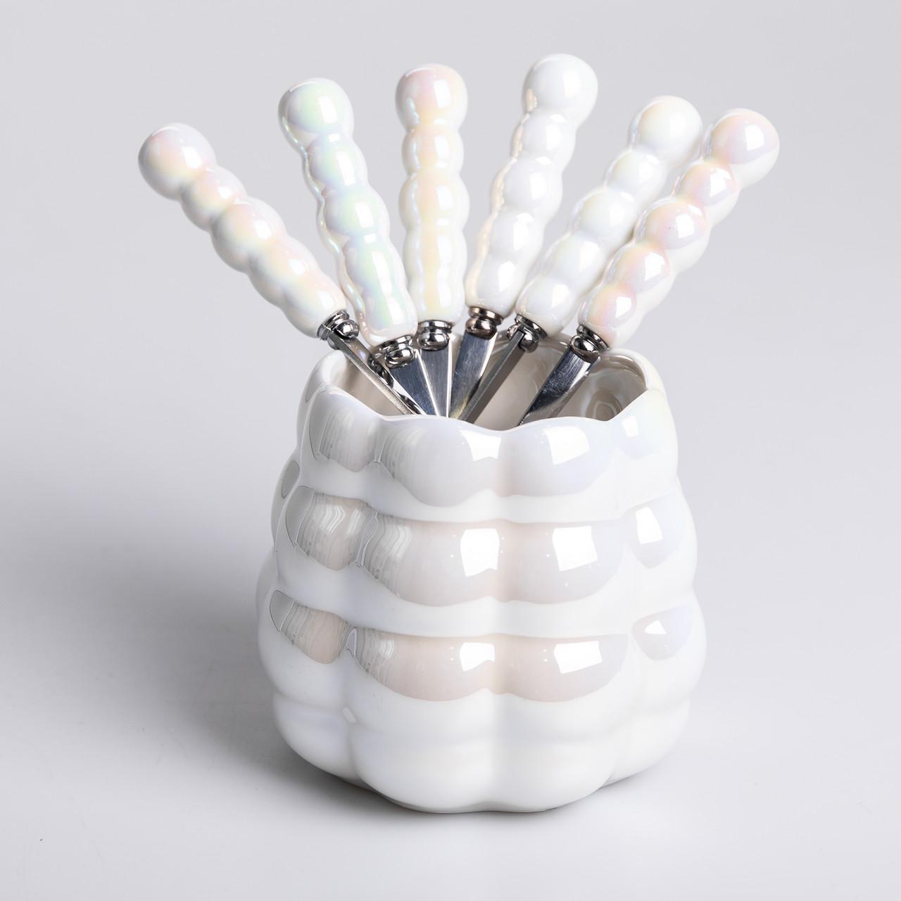 Набір десертних виделок і ложок на 3 персони з підставкою 7 пр. Перламутровий - фото 8 Набір десертних виделок і ложок на 3 персони з підставкою 7 пр. Перламутровий - фото 8