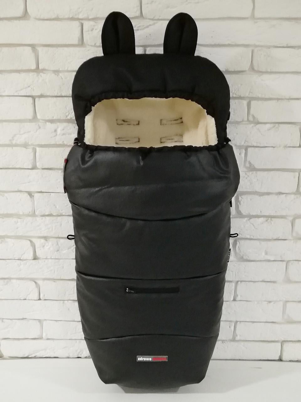 Зимний конверт-футмуф на овчине в коляску Z&D Thermo Эко кожа Черный жемчуг