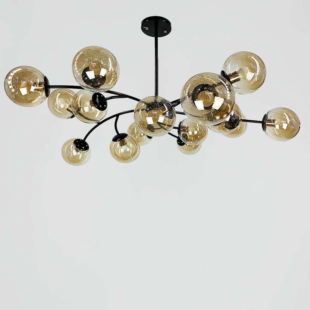 Люстра із поворотними гілочками на 15 бурштинових плафонів Чорний (K 21/15 BK+AM)
