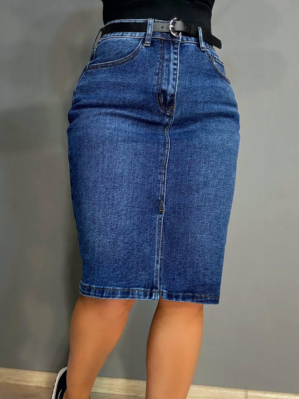 Юбка женская джинсовая Vanver 8235 с ремнем и разрезом р. 32 Синий (4861)