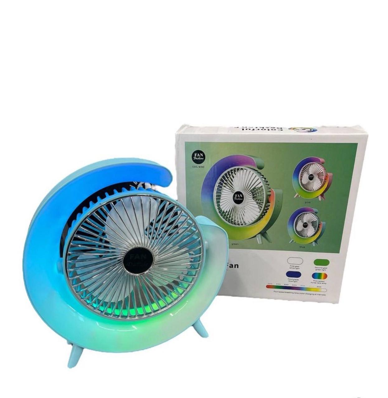 Вентилятор настільний акумуляторний з LED підсвіткою USB 3 швидкості 24x24 см Блакитний - фото 7