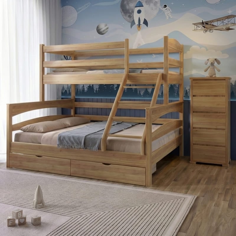 Кровать двухъярусная деревянная Mebigrand Чикаго с ящиками 160-90x200 см Орех светлый (MBG-2240)