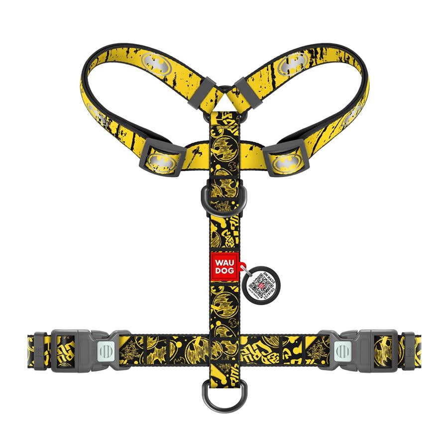Шлейка для собак с QR-паспортом Waudog Nylon Бэтмен Эскиз светоотражающая анатомическая H-образная с пластиковым фастексом XL 25 мм Yellow (346-1081) - фото 2 Шлейка для собак с QR-паспортом Waudog Nylon Бэтмен Эскиз светоотражающая анатомическая H-образная с пластиковым фастексом XL 25 мм Yellow (346-1081) - фото 2