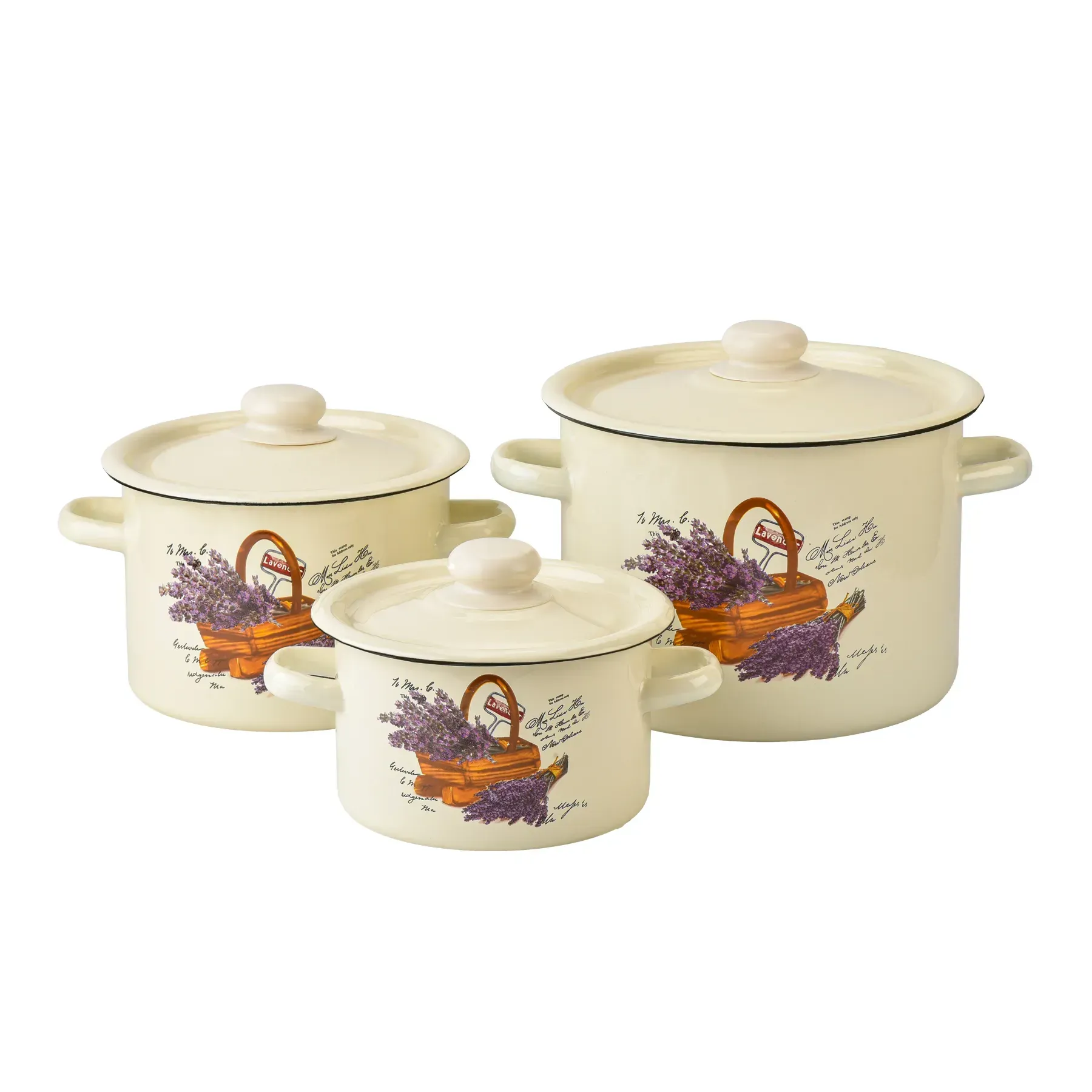 Набір каструль емальованих Кошик лаванди з кришками 3 шт. (27419579)
