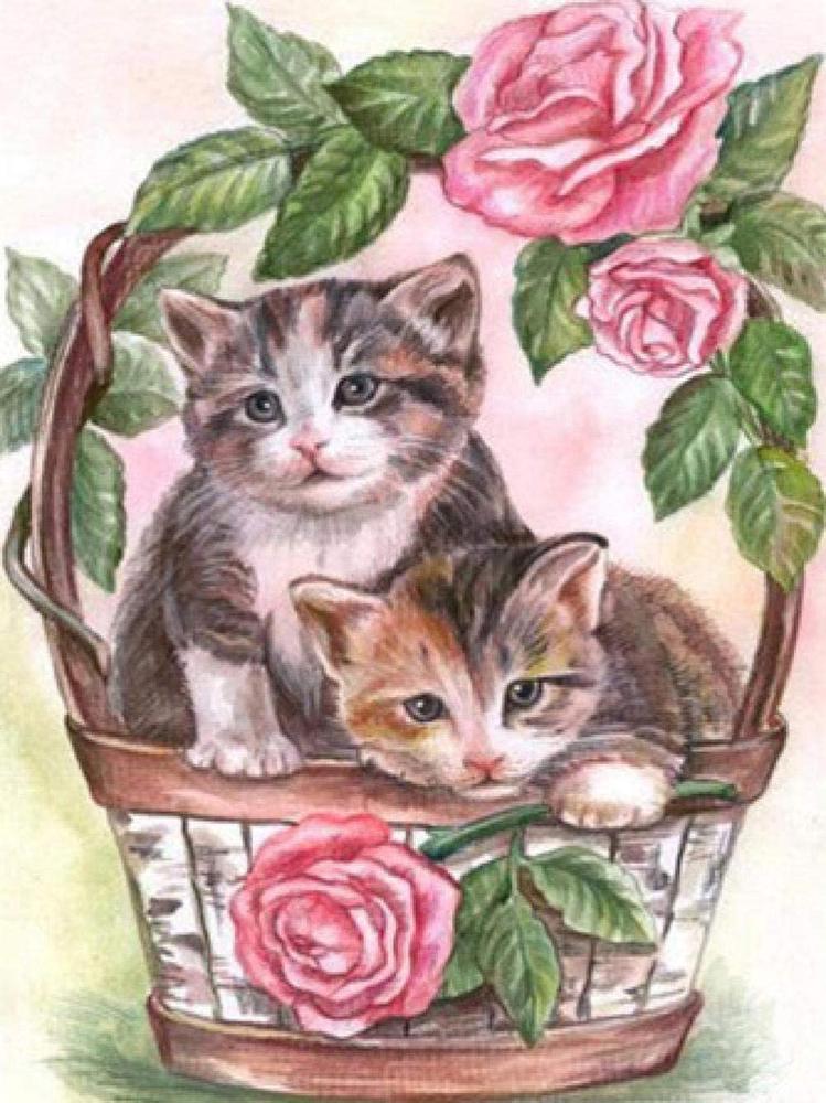 Алмазная мозаика Emerald Craft Котята в корзинке с розами 20x30 см (23531)