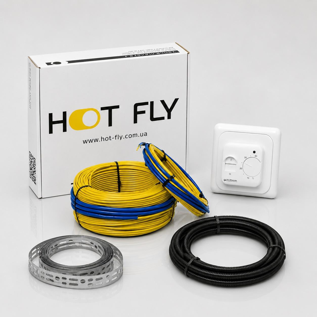 Комплект теплого пола Hot Fly 1350 Вт 7,5 м2/терморегулятор механический RTC с датчиком 3 м/двухжильный нагревательный кабель (ETC 75)