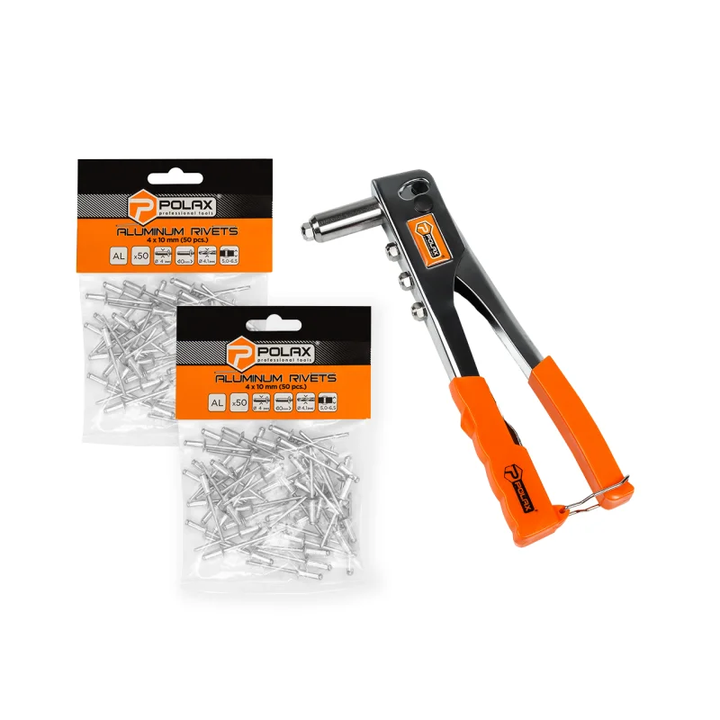Набор Polax пистолет для заклепок хромированный и заклепки 4 х 10 мм 2 уп. (337-02)
