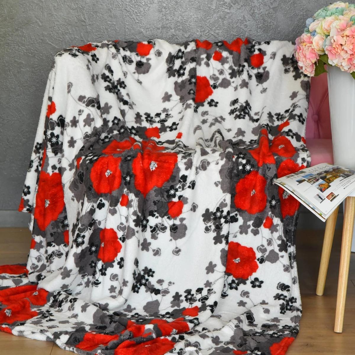 Плед Koloco Букет двуспальный 180х220 см Красный/Серый (36958)