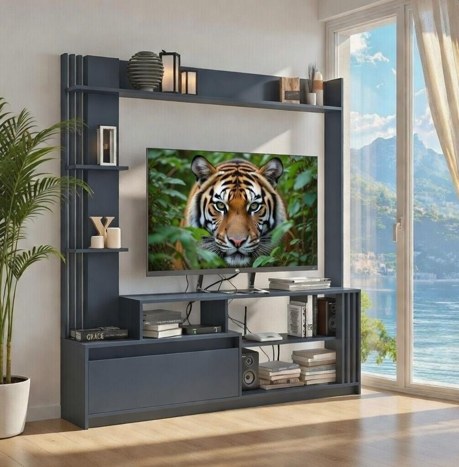 Стенка для ТВ Горка в гостиную Мастер Форм Брайт правосторонняя 1700х325х1700 мм Антрацитовый (07965) Стенка для ТВ Горка в гостиную Мастер Форм Брайт правосторонняя 1700х325х1700 мм Антрацитовый (07965)