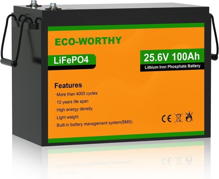 Акумулятор ECO-WORTHY LiFePO4 із вбудованим BMS 5000/циклів 24V 100 Ah (US-L13070402010-1)