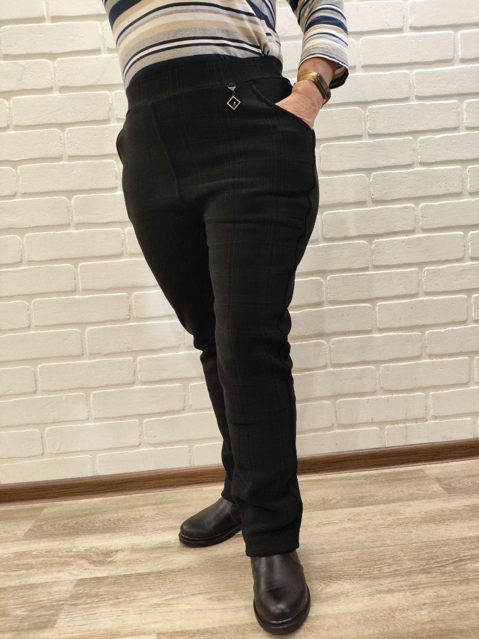 Штани жіночі в клітинку 2111 теплі на флісі р. 52 Чорний (2772445987) - фото 1