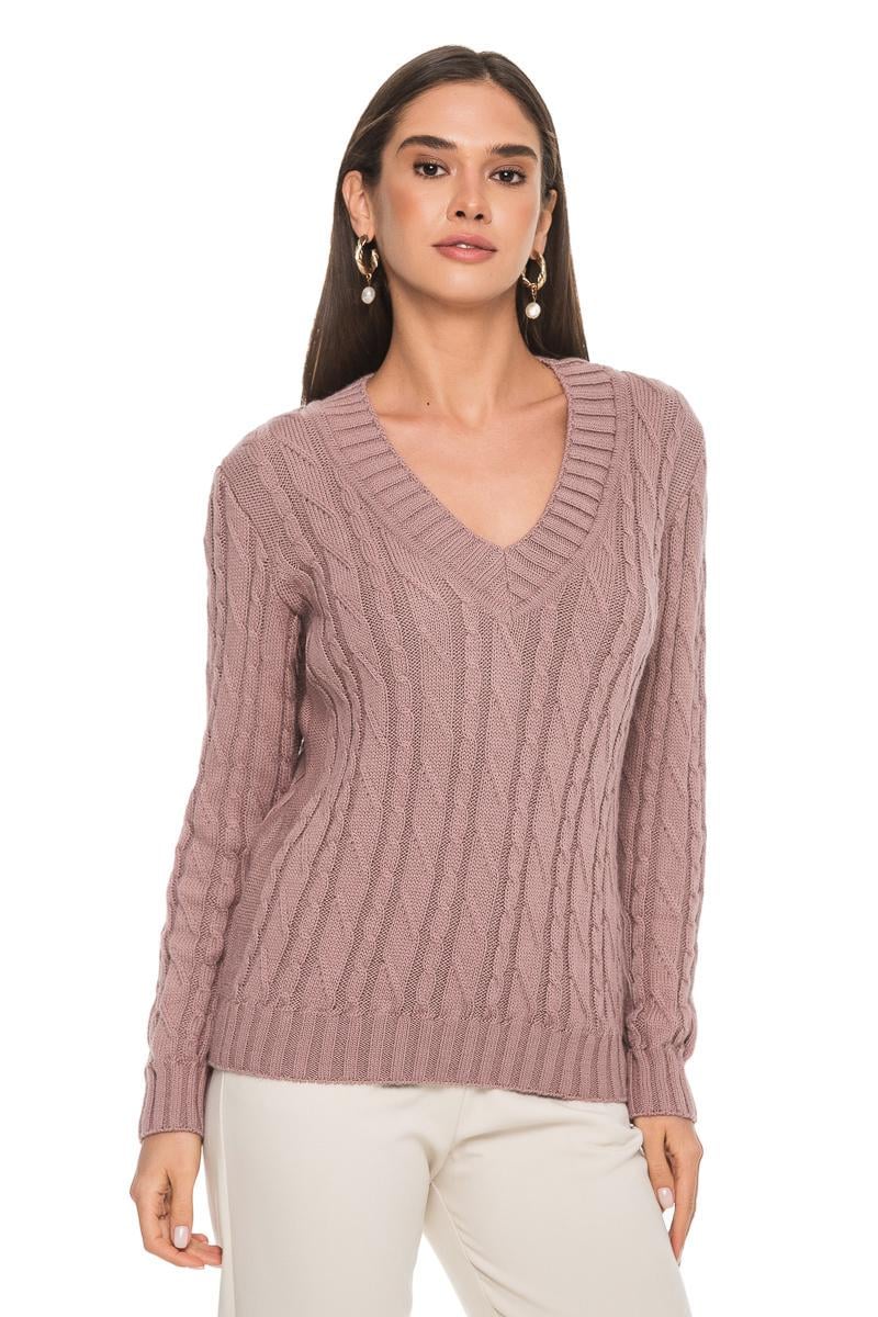 Свитер SVTR с V-образным воротником р. 54-56 Темно-пудровый (4409) - фото 6