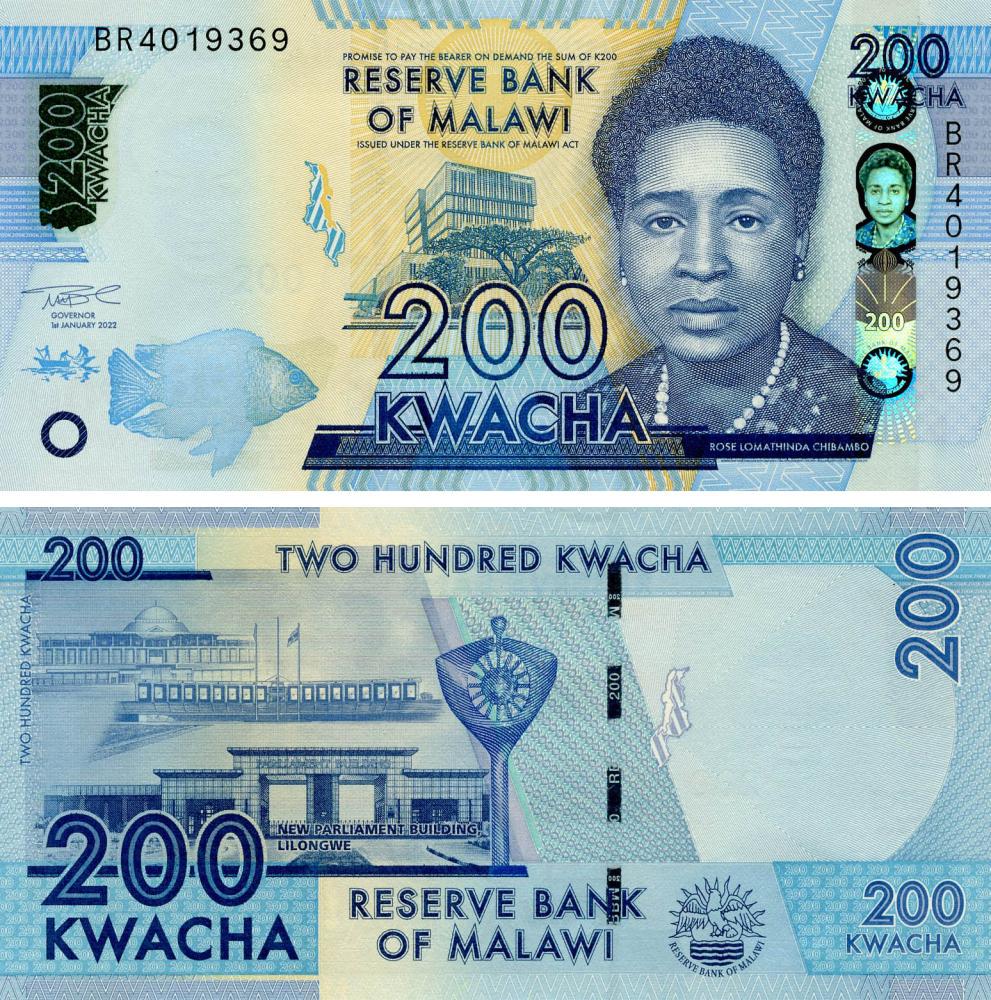 Коллекционная банкнота Малави 200 квача 2022 UNC (P60)