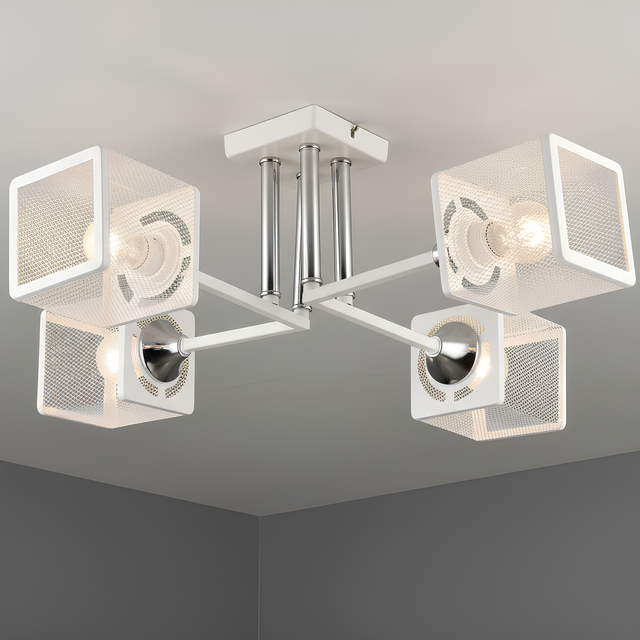 Люстра Valeso с четырьмя металлическими плафонами под лампы Е27 Белый/Хром (N6637/4)