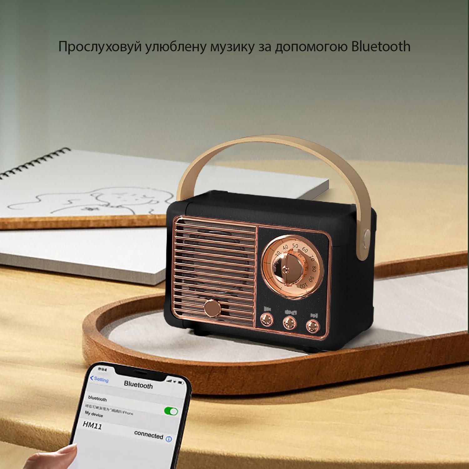 Портативна колонка Bluetooth водонепроникна у ретро-стилі Black (20965992) - фото 5