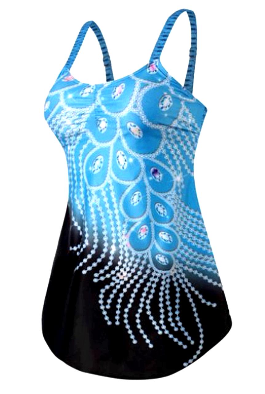 Купальник-платье женский раздельный танкини 7XL Голубой (1441) - фото 2