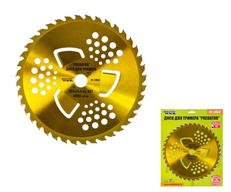 Диск для тріммера MasterTool 19-2004 PREDATOR з побідитовою напайкою загартований 255х25,4 мм х 40Т