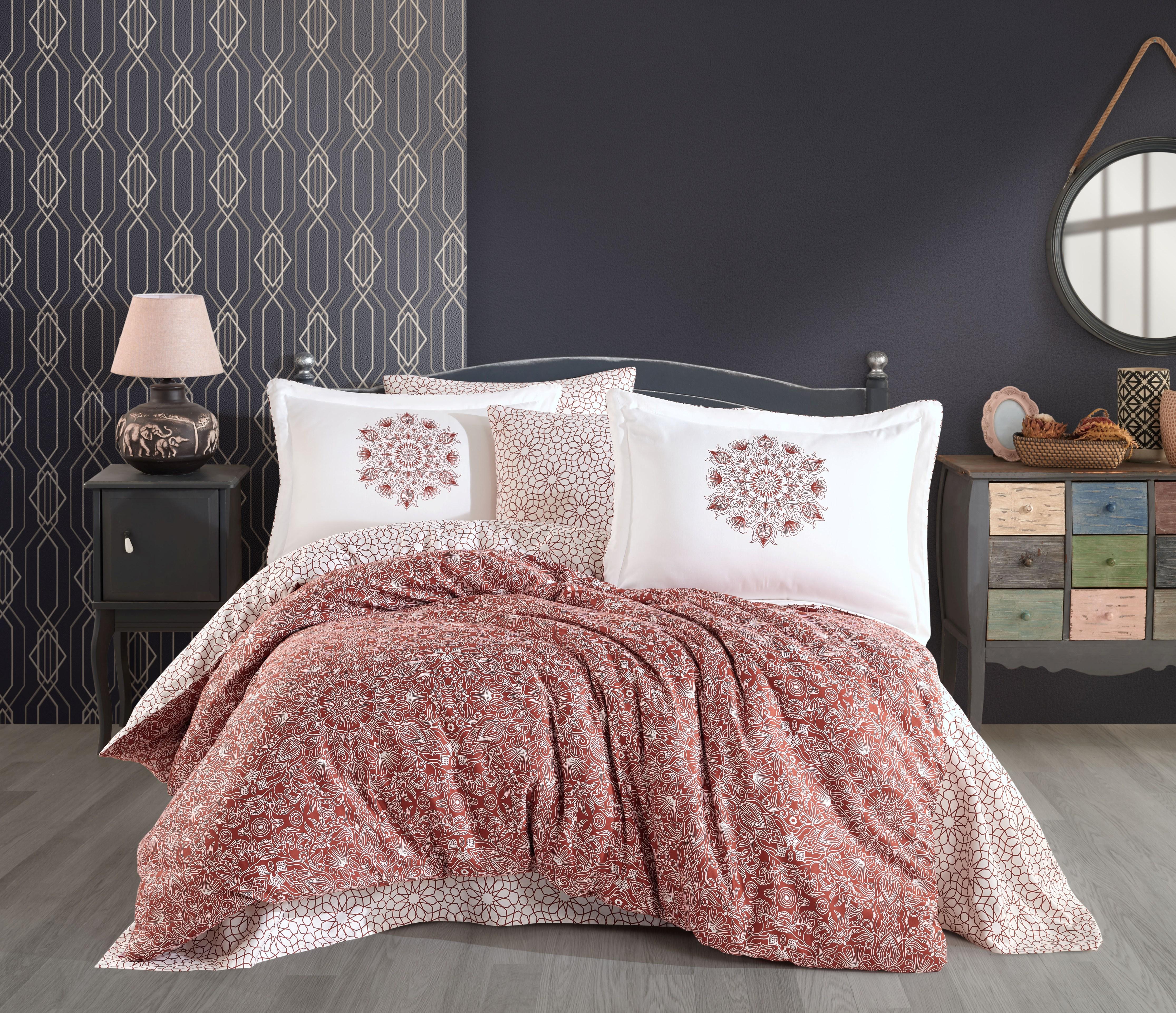 Комплект постельного белья HOBBY Exclusive Sateen MARCELLA 200х220 см/50x70 см 4 шт. Коралловый (8698499168091)